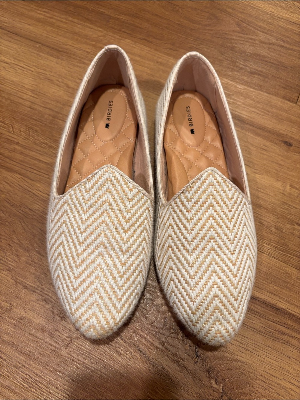 Birdies Cream & Tan Chevron Slip-Ons with Quilted Insole